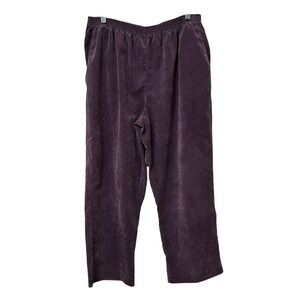 Alfred Dunner Purple Corduroy Pull On Pants Womens 16 Elastic Waist Straight Leg